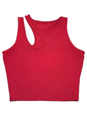 SHEIN Essnce Leisure Solid Cutout Shoulder Rib-Knit Tank Top Red Size Small